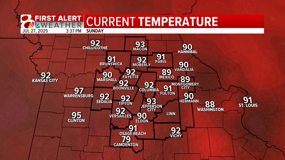 KOMUMatt's tweet image. 3:35PM Sunday: The extreme levels of humidity across the region continue this afternoon and will continue for the next few days, but a big break is coming for the middle and end of the week. #MidMoWx #MoWx #MidMo