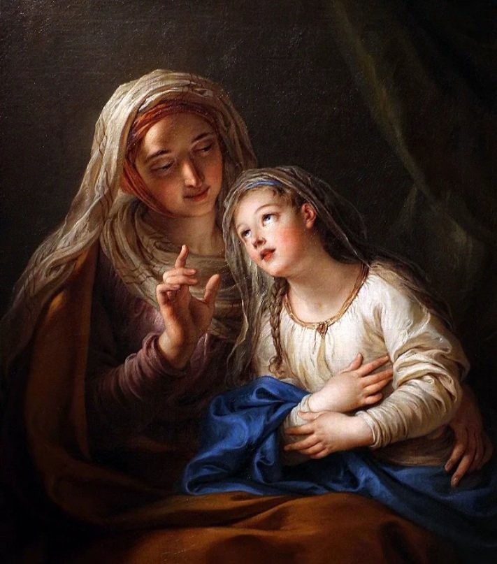 BeatusGerhard's tweet image. "Mãe e filha, Ana e Maria, a melhor educadora e a melhor aluna, geralmente aparecem na mesma pintura. Ana instrui a filha no Livro dos Livros e a ensina a crer e amar Aquele que, pelo poder do Espírito Santo, assumiria dela a humanidade."—S. Wilhelm Löhe