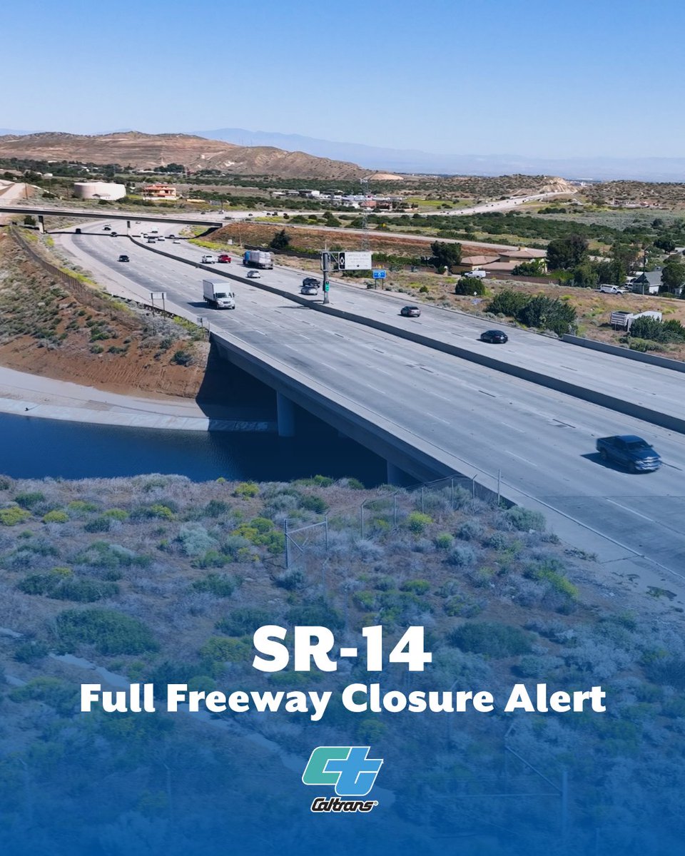 🚧 Full Freeway Closure Alert 🚧

Heads up, drivers! Caltrans has announced major closures coming to SR-14 this week:

Monday, July 28-Tuesday, July 29, 9 p.m.-6 a.m. nightly and Friday, Aug. 1, 11 p.m.-7 a.m.:
⛔ Full freeway closure from Northbound Avenue L to Avenue H and