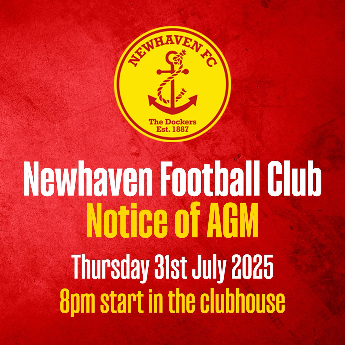 NewhavenFC's tweet image. The Annual General Meeting of Newhaven Football Club will take place this Thursday 31st July 2025, in the clubhouse at the Trafalgar Ground, starting at 8pm.