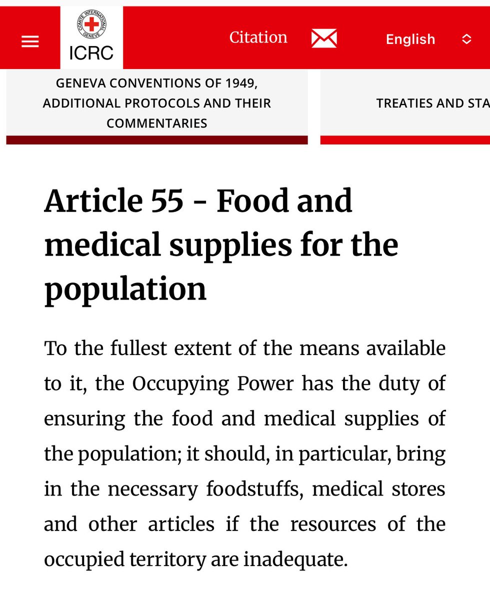 SashaAloha1969's tweet image. The occupying power, which is Israel, is obligated to the fullest extent to provide food, medicine, clothing, bedding and shelter.