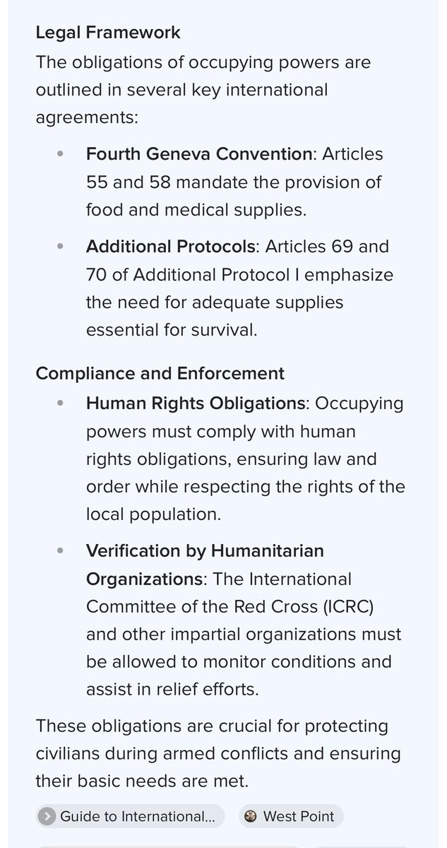 SashaAloha1969's tweet image. The occupying power, which is Israel, is obligated to the fullest extent to provide food, medicine, clothing, bedding and shelter.