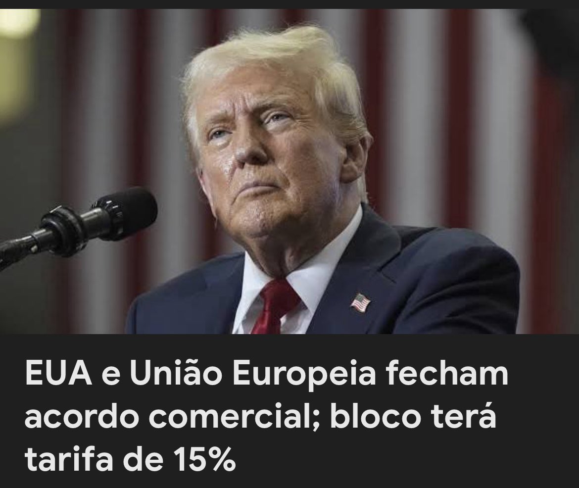 rodrigolimamdh's tweet image. União Europeia que também teria taxação de 50% já foi pra fila da hóstia hoje. Aceitou o acordo de Trump e agora terá taxa só de 15%. Só doido que briga com esse homem. No final todos vão pra fila da Hóstia, de uma maneira ou de outra. Não adianta estrebuchar.