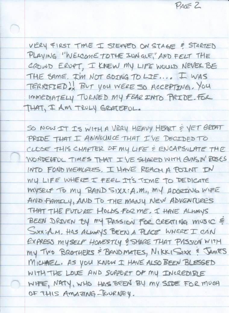 TheAFDPodcast's tweet image. #OnThisDay: July 27th, 2015 - @DjASHBA pens his departure from Guns N' Roses...
"I want to take a moment to thank Axl from the bottom of my heart for not only the most incredible experience of my life, but for truly believing in me."