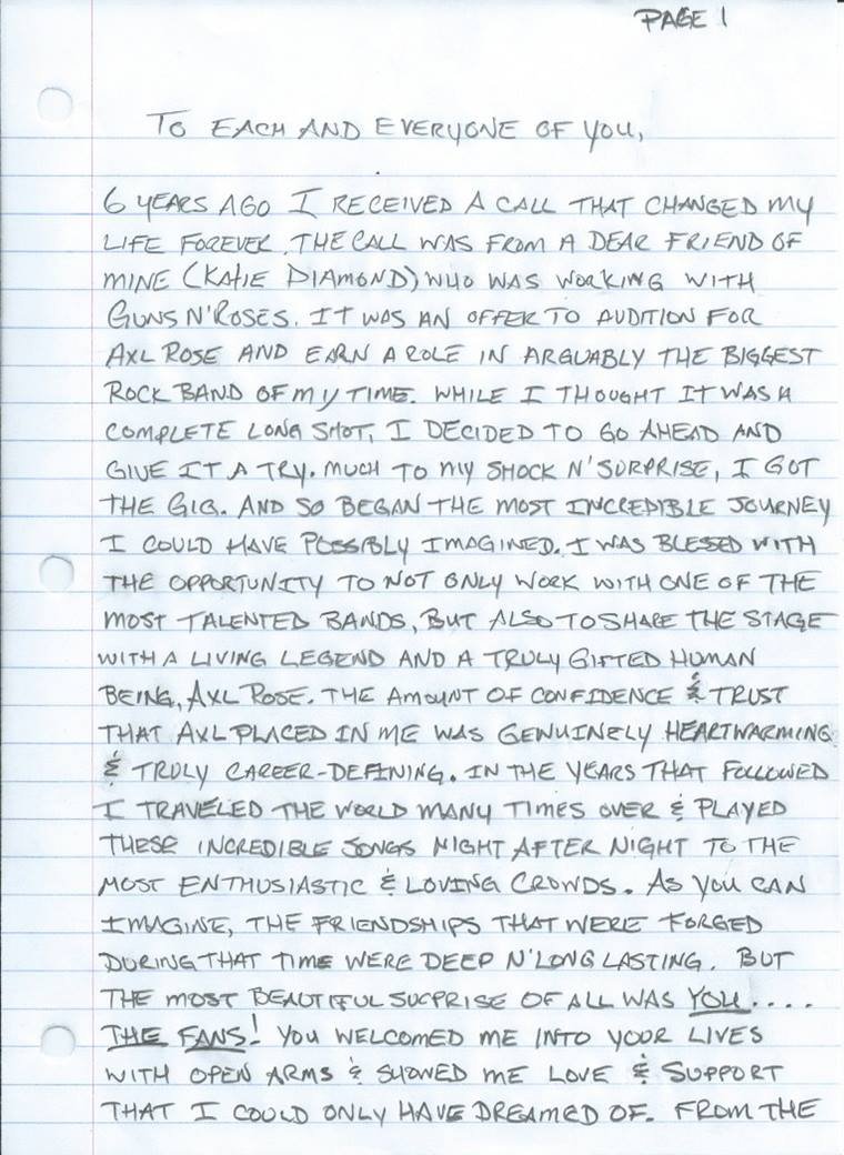 TheAFDPodcast's tweet image. #OnThisDay: July 27th, 2015 - @DjASHBA pens his departure from Guns N' Roses...
"I want to take a moment to thank Axl from the bottom of my heart for not only the most incredible experience of my life, but for truly believing in me."