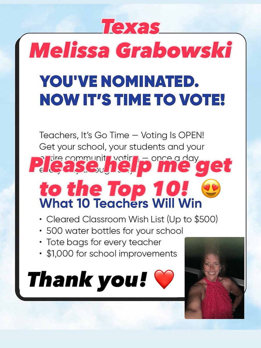 MelissaGrabows8's tweet image. It’s Day 7 of Voting!!! Please RT and vote. It’s FREE!  Takes less than a minute (Name, email, Texas, Melissa Grabowski).  You can vote once a day per email address.  I’m currently in 68th out of the Top 100 (updates tomorrow).  simplemodern.com/pages/stock-yo…
#stockyourschoolgiveaway