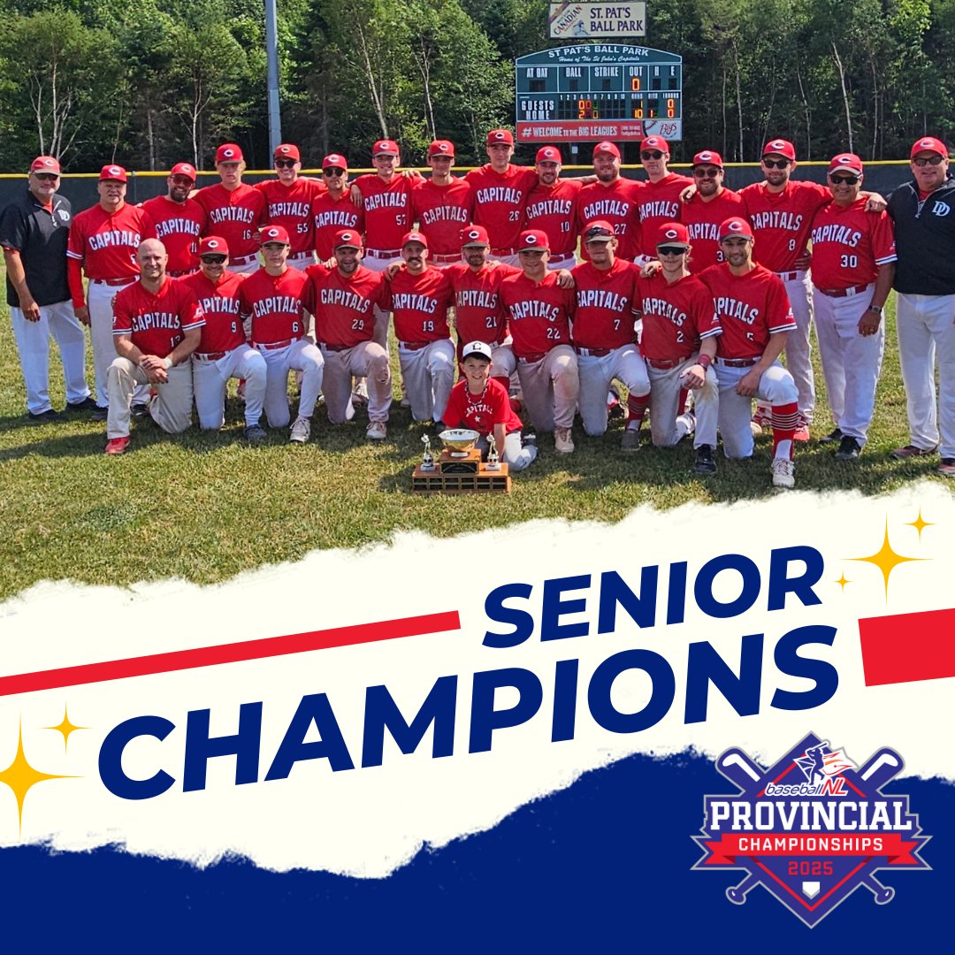 BaseballNL's tweet image. Congrats to St. John&apos;s for winning the Senior Championship!

The Caps defeated MP 10-1  ⚾️

Player of the Game
✅️ Jacob Reid (SJ)
✅️ Ryan Hurley (MP)

Tournament Awards 🏆
Top Batter - Ryan Hurley (MP)
Top Pitcher - Ryan Morgan (SJ)
MVP - Jacob Reid (SJ)

#BNLProvincials25