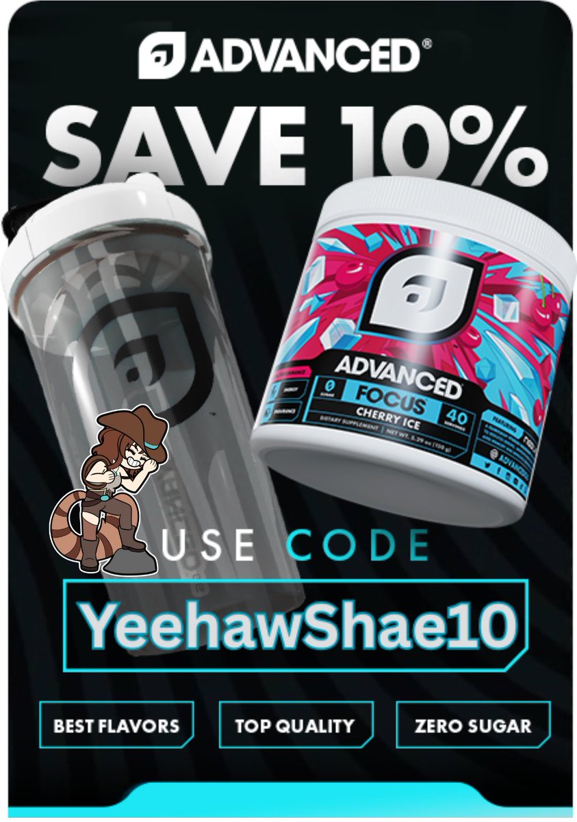 Shaelyn_Harper's tweet image. Howdy!

Did y&apos;all know I have a code with @ADVANCEDgg ? Use YeehawShae10 at checkout for 10% off your purchase! 

Get hydrated, nerd.

#AdvancedGG