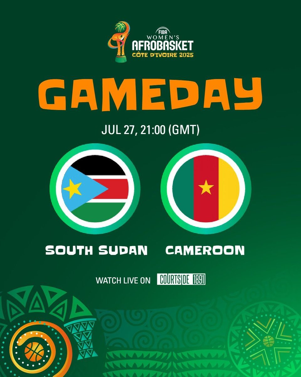 The stage is set for a thrilling encounter as South Sudan's Bright Starlets prepare to take on Cameroon's Indomitable Lionesses!

📺 Watch LIVE  ➡️ courtside1891.basketball

⏰Time: 11:00 PM (CAT)

🏟️Palais des Sports de Treichville ,Abidjan, Côte d'Ivoire | #AfroBasketWomen