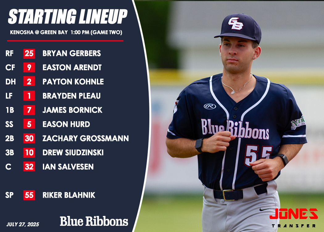 Game two starting lineup for the final Green Bay Blue Ribbons home game of 2025. #blueribbonsbaseball