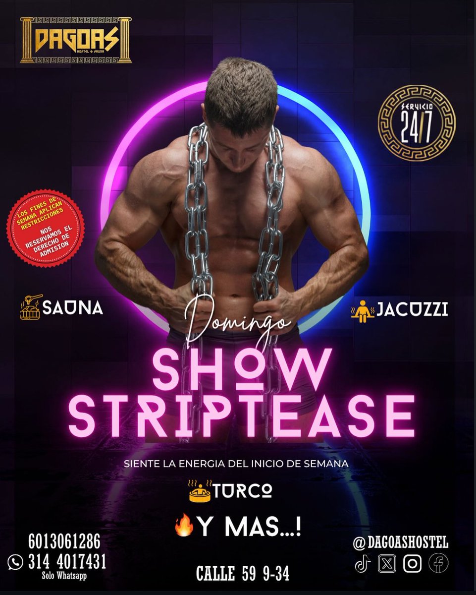 💥 Domingo de Striptease en Dagoas

¿Quién dijo que los domingos son aburridos?

✨ Servicio 24/7, porque el placer NO TIENE HORARIO.

¿Pases de cortesías? ⁣⁣⁣
⁣⁣⁣⁣
✅DEBES SEGUIRNOS  y dar 💙+ 🔁 (retweet) a este tweet y TODOS nuestros posts