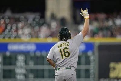 dferrel15's tweet image. The A’s for the first time since the Astros moved to the American League have swept in the Astros in a 4-game set in Houston🔥
They outscored Houston 32-7 in the series.
Shai Langeliers has homered in three straight games.
Nick Kurtz had a monster series 11/15, 4 HR, 9 RBI🔥