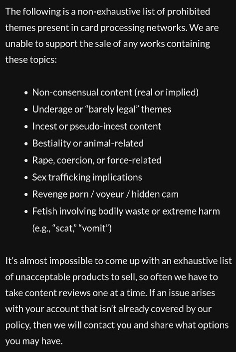 solgaii's tweet image. holy god damn fuck have you seen the new @itchio guidelines? What in the actual fuck? This is beyond absurd, beyond parody, and far far beyond common sense. Tumblr user prettycottonmouthlamia collected a few choice screenshots
itch.io/docs/creators/…