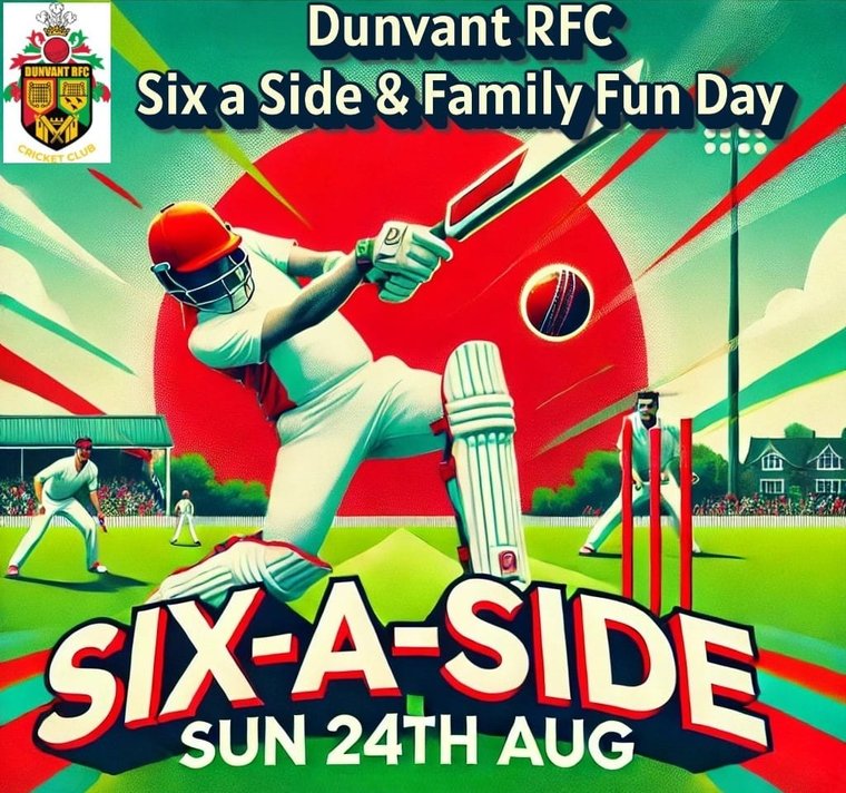 Dunvant RFC - Six a Side Cricket - Bank Holiday Sunday (24th Aug) - games start at 11am and will end around 6.30 with BBQ &amp; refreshments served all day followed by live music at the clubhouse.  This is always an amazing family day out
dunvantrfc.co.uk/news/dunvant-r…