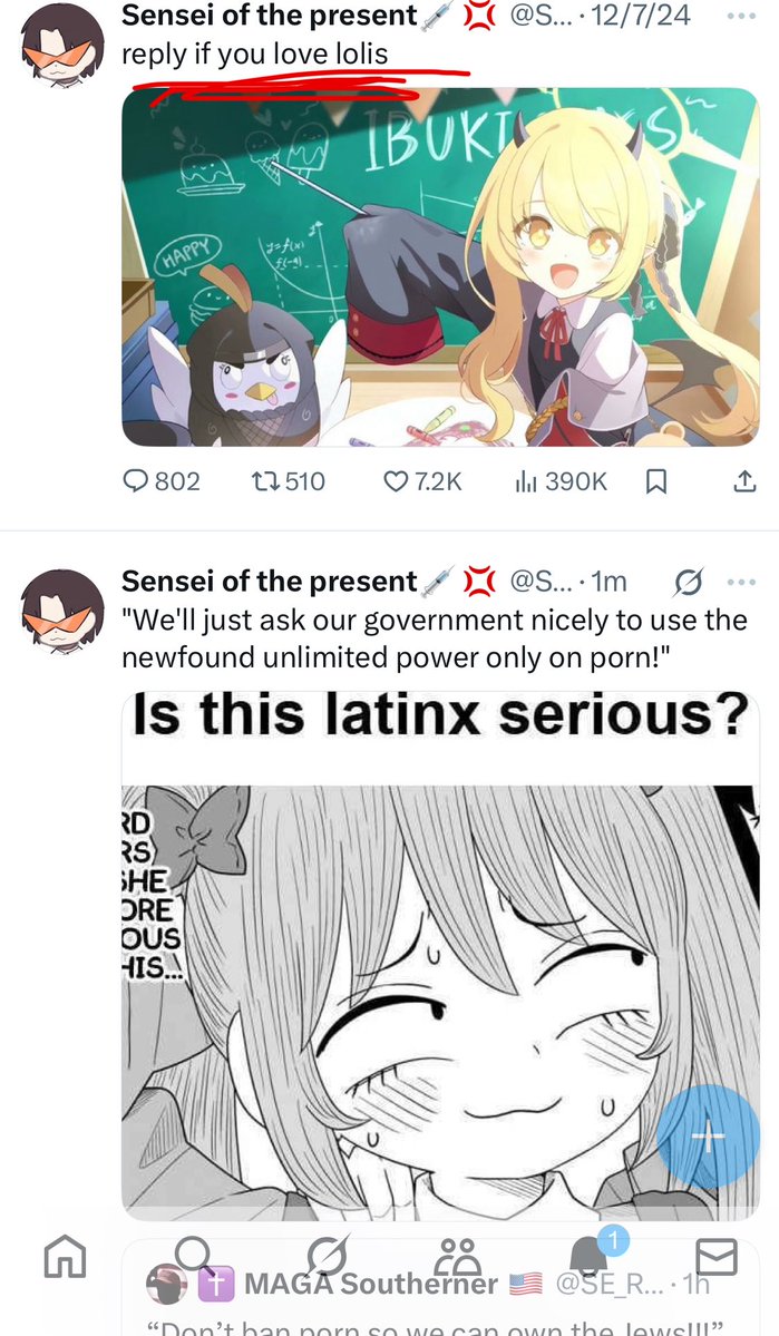 SE_RepublicanFL's tweet image. Why is it that anyone who claims banning porn uses censorship as a front to distract from the fact that they’re a MASSIVE gooner? EVERY QT and reply to my earlier post is from a hentai gooner or other.
Yes, using the federal government to enforce morality is based. Cope harder!