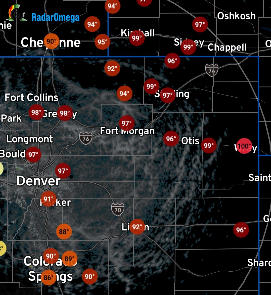BigDawgWx's tweet image. Current temperatures in northeastern Colorado as of 3 pm. It's definitely roasting out there.
#COwx #Colorado