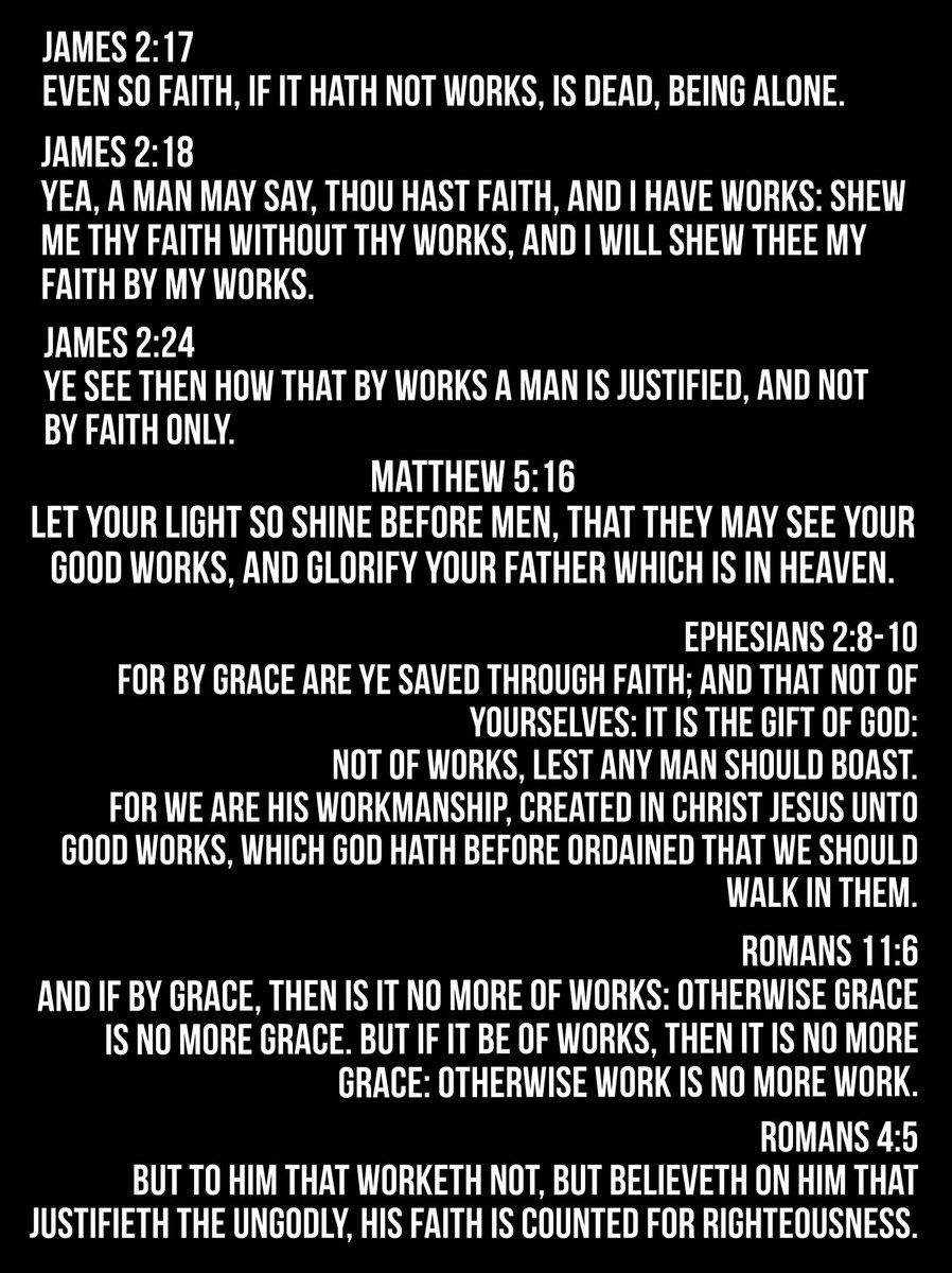 SilenceMyWord's tweet image. Take all the time you need…
• Faith without Works is invisible to MEN
• Faith without Works is visible to GOD
• Faiths justified by Works before MEN
• Faiths justified Alone before GOD
With Grace & Works being mutually exclusive…
We see why Ephesians 2:10 says, “Should”