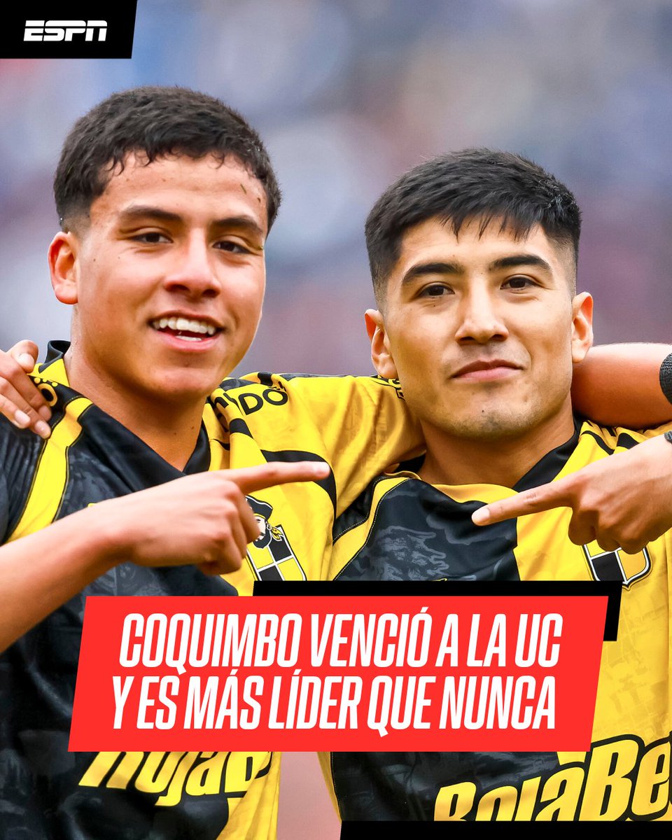 ESPNChile's tweet image. 🚨 ¡COQUIMBO GOLEÓ A LA UC Y SE AFIRMÓ EN LA CIMA DEL CAMPEONATO!
⚽ El conjunto dirigido por Esteban González cosechó su quinta victoria seguida en la Liga de Primera, y dejó sin respuestas a los Cruzados con un lapidario 3-0 en Santa Laura.