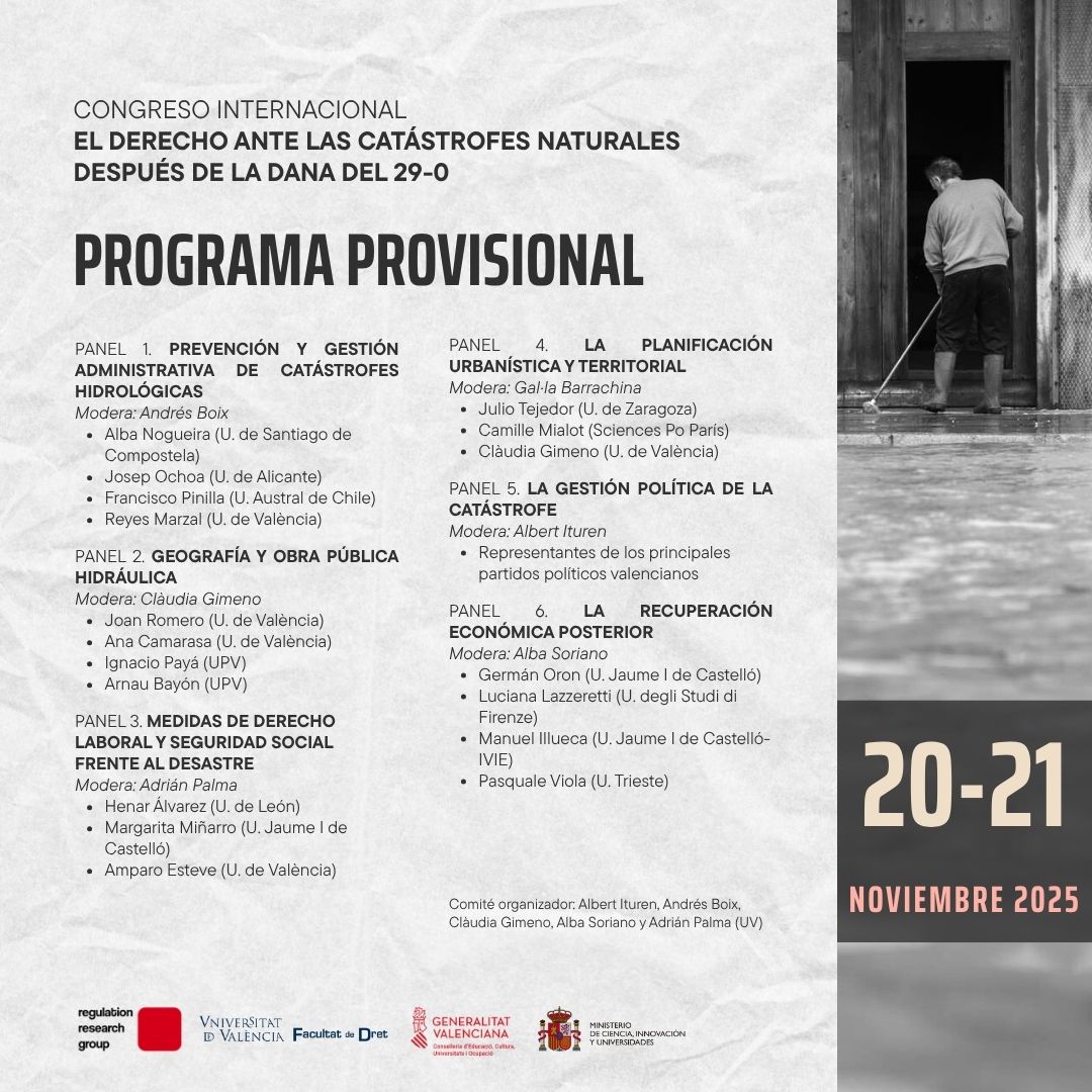 hcost's tweet image. Call for papers del congreso internacional sobre el Derecho ante las catástrofes naturales después de la DANA del 29-O organizado por la Universidad de Valencia #interdisciplinar #derechoadministrativo #derecholaboral #Economia