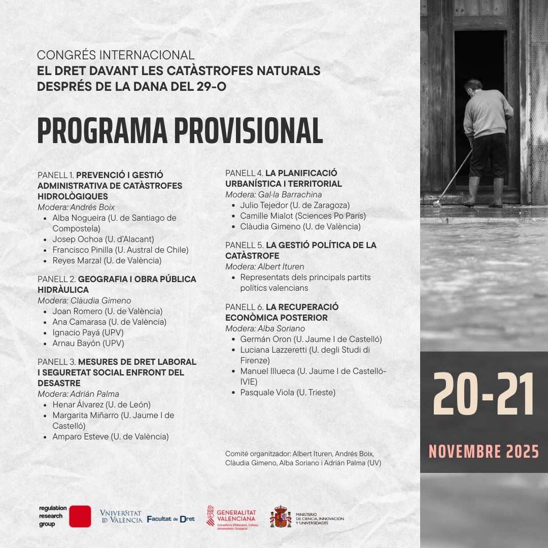 hcost's tweet image. Call for papers del congreso internacional sobre el Derecho ante las catástrofes naturales después de la DANA del 29-O organizado por la Universidad de Valencia #interdisciplinar #derechoadministrativo #derecholaboral #Economia