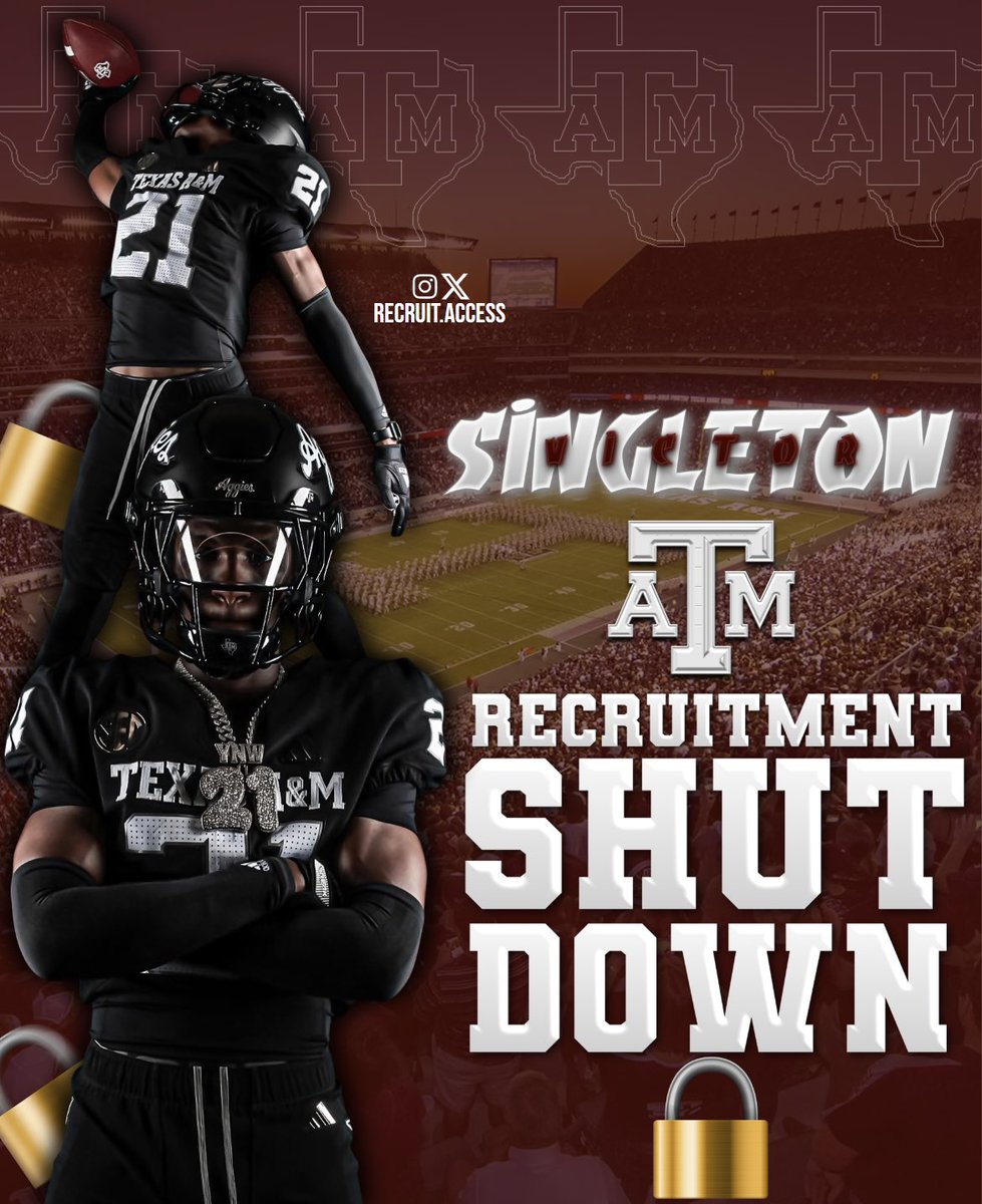 recruit_access's tweet image. BREAKING: C/O 2026 4🌟 CB Victor Singleton (@victorsin__ ) tells me that he is locked in with Texas A&M and is shutting his recruitment down
Singleton is ranked as a top 60 recruit in the country (#4 CB) per 247sports
He has been committed to the Aggies since April
#Gigem