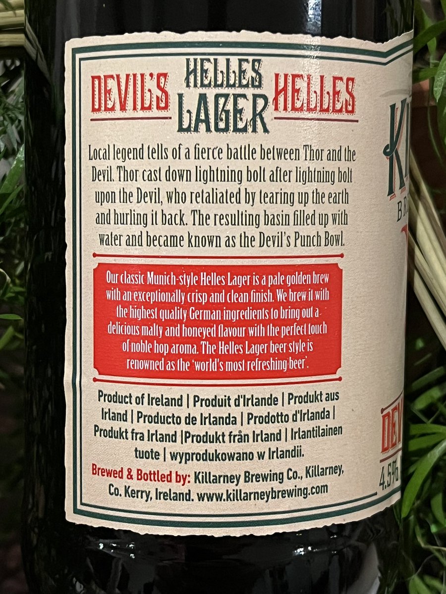 Growley Crowley (@bilcro) on Twitter photo #SundaySupping underway with a 4.5% ‘Devil’s Helles’ lager from <a href="/killarneybrewco/">Killarney Brewing & Distilling Co.</a>. Sweet but balanced malty lager with honey and citrus notes. Nice! 😋
Sláinte!🍻
<a href="/keefmullin/">keef mullin 💙</a> <a href="/j_k357/">keith ⭐️⭐️💙</a> <a href="/cb_phil/">Phil</a> <a href="/PaulOBrien10/">Paul O'Brien</a> <a href="/antrim_man/">🪓🗡️Antrim_Man</a> <a href="/pcr123/">Paul Reid</a> <a href="/CorkBeer/">CorkBeerTweets</a> <a href="/mjpm67/">MM🇮🇪</a> <a href="/ephoustonbill/">EPHoustonBill</a> <a href="/BADONICUS/">Badonicus</a> @fishoop #SundaySupping underway with a 4.5% ‘Devil’s Helles’ lager from <a href="/killarneybrewco/">Killarney Brewing & Distilling Co.</a>. Sweet but balanced malty lager with honey and citrus notes. Nice! 😋
Sláinte!🍻
<a href="/keefmullin/">keef mullin 💙</a> <a href="/j_k357/">keith ⭐️⭐️💙</a> <a href="/cb_phil/">Phil</a> <a href="/PaulOBrien10/">Paul O'Brien</a> <a href="/antrim_man/">🪓🗡️Antrim_Man</a> <a href="/pcr123/">Paul Reid</a> <a href="/CorkBeer/">CorkBeerTweets</a> <a href="/mjpm67/">MM🇮🇪</a> <a href="/ephoustonbill/">EPHoustonBill</a> <a href="/BADONICUS/">Badonicus</a> @fishoop