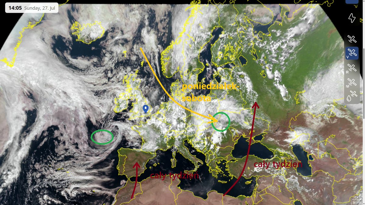MeteoprognozaPL's tweet image. Co nas czeka w nadchodzącym tygodniu? Pogodą w Europie środkowej steruje i sterować będzie niż, który gorące powietrze zepchnie do Europy wschodniej. Natomiast do Europy Środkowej napływać będzie umiarkowanie ciepłe, wilgotne powietrze znad Morza Północnego.