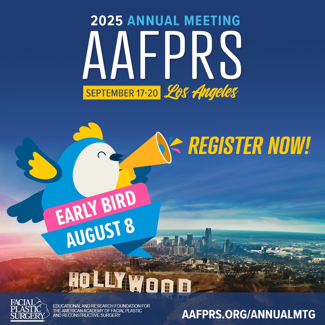 FacialPlasticSurgery (@aafprs) on Twitter photo ⏳ Act quickly, the Early-Bird Deadline is 2️⃣ weeks away! Join your colleagues in LA for stellar education, an award-winning destination, & a picture-perfect conference experience. Register by August 8th to lock in reduced rates. AAFPRS.org/AnnualMTG #AAFPRS #AAFPRS2025 ⏳ Act quickly, the Early-Bird Deadline is 2️⃣ weeks away! Join your colleagues in LA for stellar education, an award-winning destination, & a picture-perfect conference experience. Register by August 8th to lock in reduced rates. AAFPRS.org/AnnualMTG #AAFPRS #AAFPRS2025