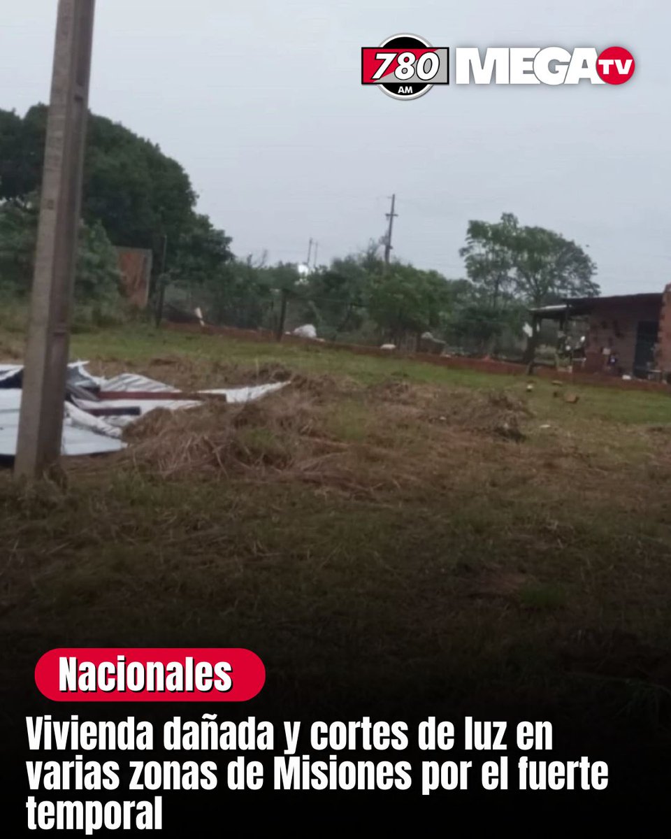 780AM's tweet image. VIVIENDA DAÑADA Y CORTES DE LUZ EN VARIAS ZONAS DE MISIONES POR EL FUERTE TEMPORAL
⛈️Un intenso temporal golpeó el Departamento de Misiones entre la noche del sábado y las primeras horas del domingo, causando destrozos significativos y afectando el servicio eléctrico en diversas…