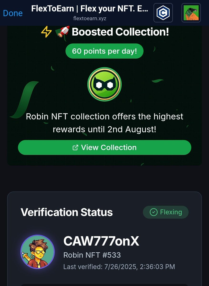 CAW777onCro (@caw777onx) on Twitter photo 💪 FLEXIN 💪
🖼 <a href="/RobinCronos/">Robin on Cronos</a>
👨💻 <a href="/CretinsMunks/">Cretins Munks | $NUTS</a>
💻 flextoearn.xyz
#Cronos #FlexToEarn #NFTs #RobinGang $CRO 💪 FLEXIN 💪
🖼 <a href="/RobinCronos/">Robin on Cronos</a>
👨💻 <a href="/CretinsMunks/">Cretins Munks | $NUTS</a>
💻 flextoearn.xyz
#Cronos #FlexToEarn #NFTs #RobinGang $CRO