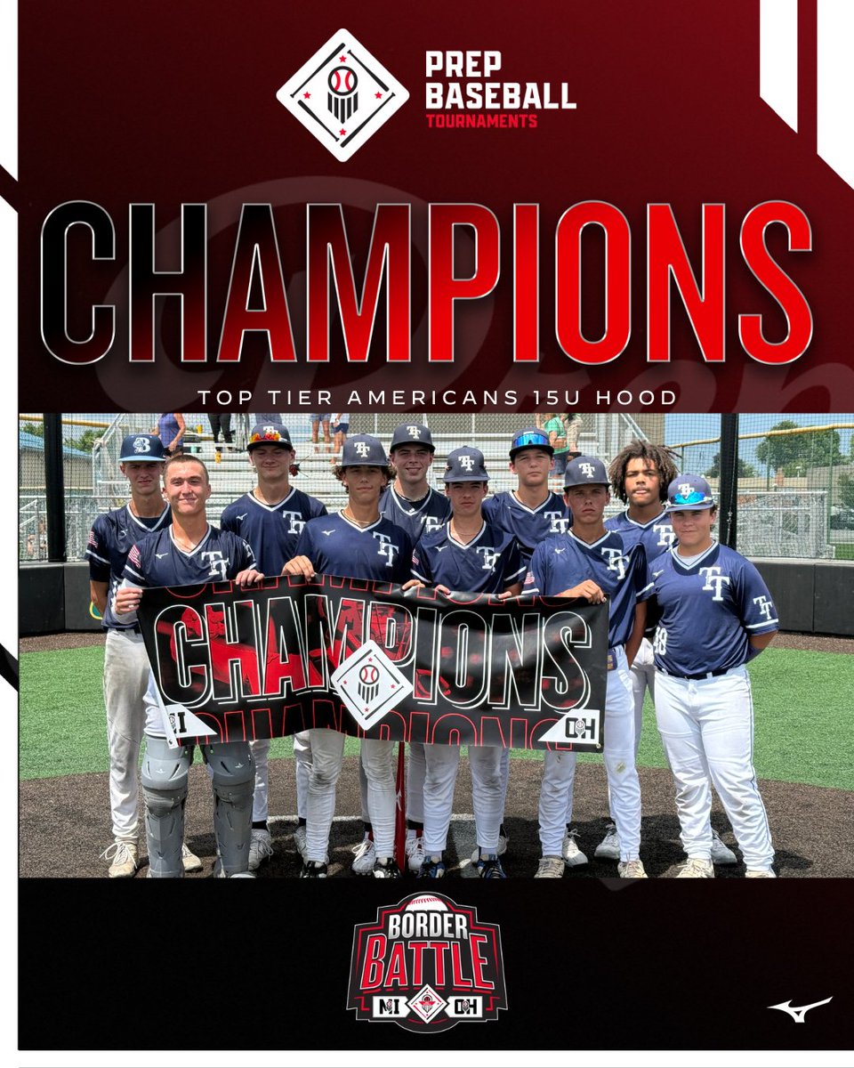 🥇TOURNAMENT CHAMPIONS 🥇

Top Tier Americans 15U Hood | <a href="/TopTierMichigan/">Top Tier Michigan • Top Tier Southeast</a>

Championship Game MVP - Mick Smead

🏆 PBT Ohio Michigan Border Battle🏆

⚾️ 15U Champions
📅 7/24 - 7/27
📍 Toledo, OH

<a href="/PBRTournaments/">Prep Baseball Tournaments</a> | <a href="/PrepBaseOHScout/">Prep Baseball Ohio Scouting Coverage</a> | 
<a href="/PrepBaseballOH/">Prep Baseball Ohio</a>