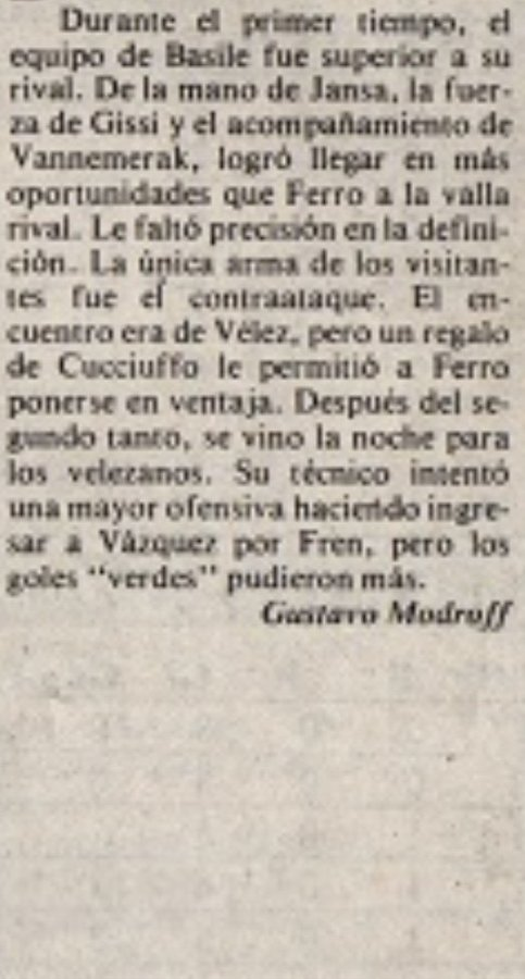 #UnDíaComoHoy [1985] 🗓️ Otros tiempos: así se festeja el cumpleaños del club. Clásico del Oeste en la fecha 4 del campeonato e inolvidable baile de #Ferro a Vélez. Acá la síntesis de Solo Fútbol