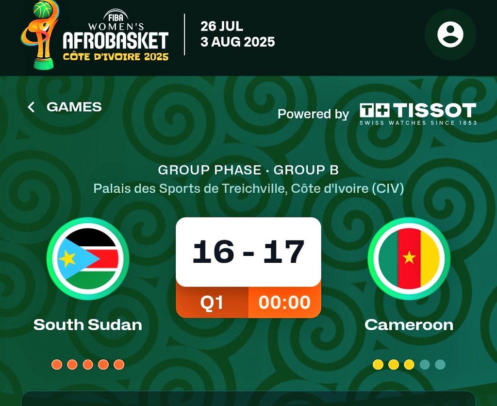 Cameroon is leading in the first quarter against South Sudan in the <a href="/FIBA/">FIBA Basketball</a>  Women's <a href="/AfroBasket/">FIBA #AfroBasket</a>.

So far, good displays from Dulcie, Marguerite &amp; Josiane. 

Carine needs to do better in the key defending.
