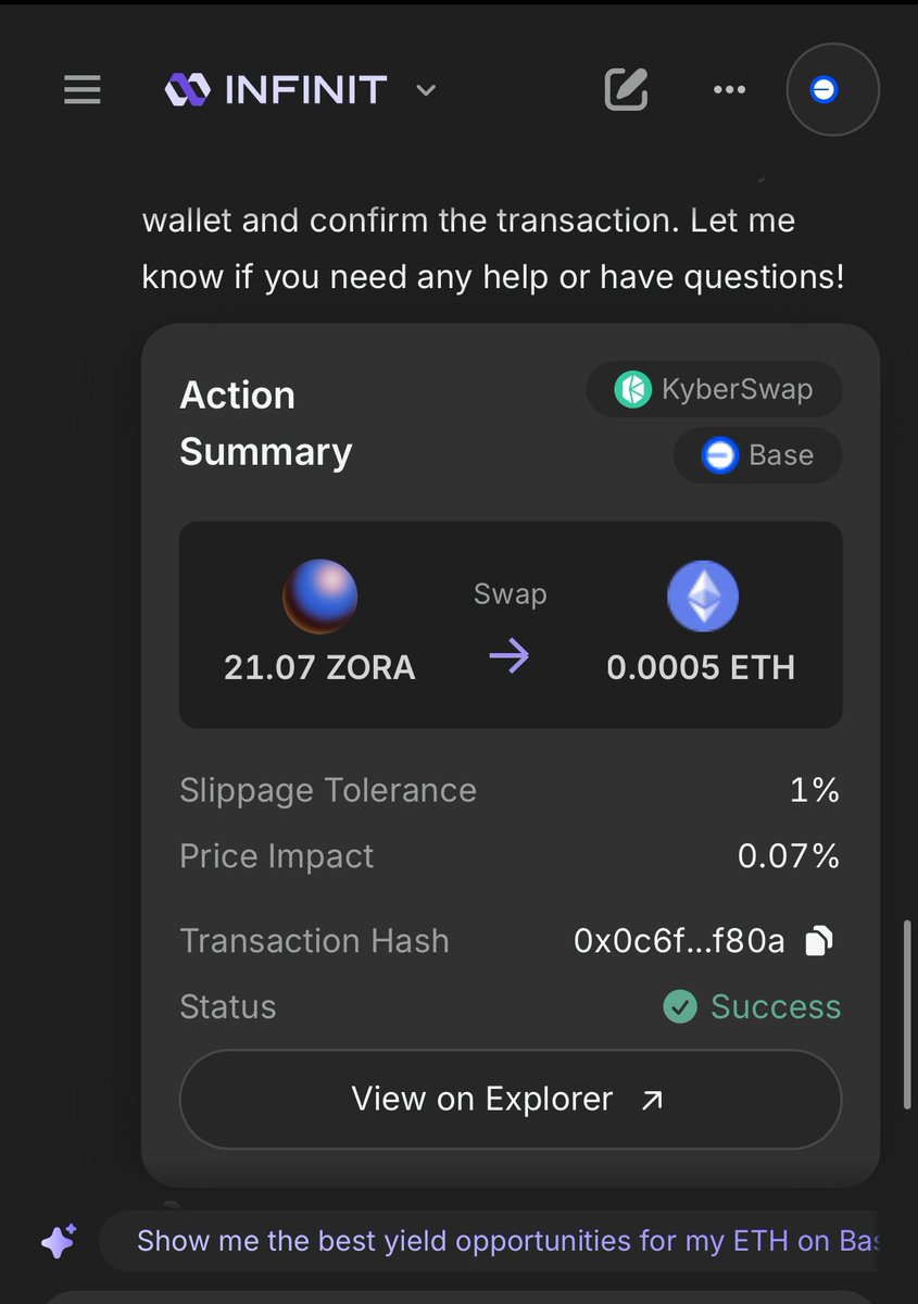 sheikhrahyan104's tweet image. Finally i made grandma proud 🥹😭
My grandma just sold all here $zero Airdrops token to Eth using @Infinit_Labs DeFi Ai agent .
Big win for us 🥳🥳
celebrate a win so you can also win 🤪