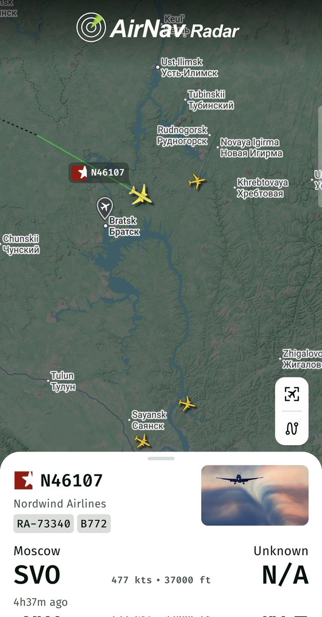 AirNavRadar's tweet image. Our most tracked flight today: #N46107 from Moscow (SVO) to Pyongyang, North Korea ✈️
Track it live: airnavradar.com/flight/N46107
Source: cbsnews.com/news/commercia…