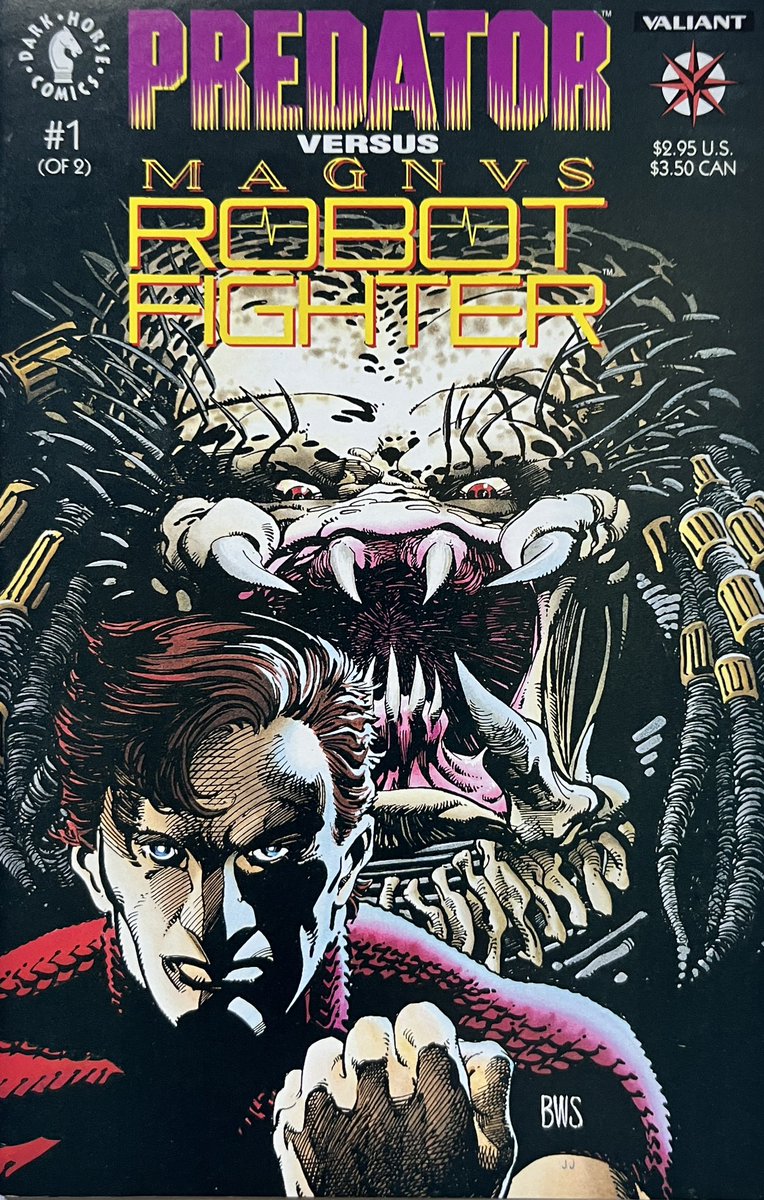 PowerCosmic13_'s tweet image. A classic crossover for Sunday afternoon reading. Predator VS Magnus: Robot Fighter. What a cover by #BarryWindsorSmith!