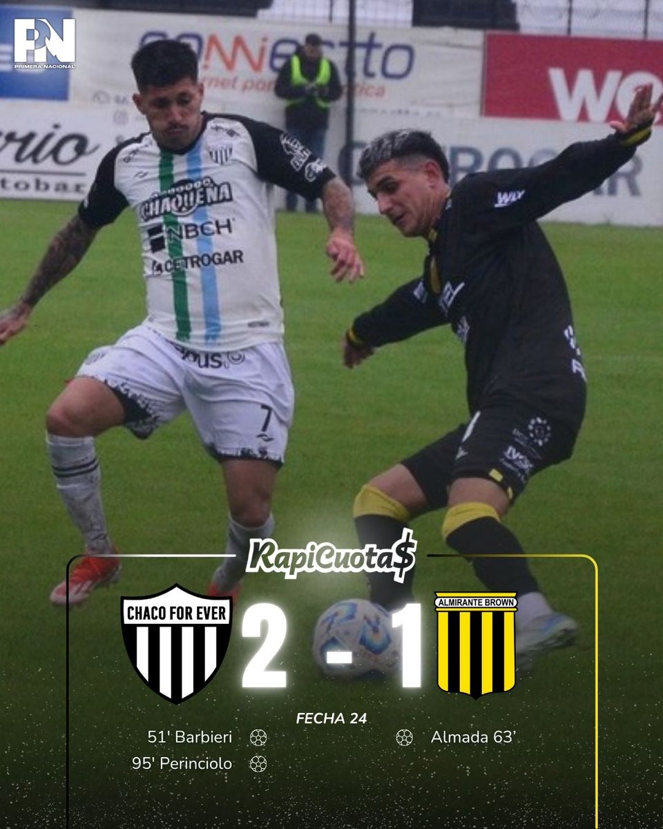 Primeranaciona's tweet image. 💪🏼💥 TRIUNFO AGÓNICO
Chaco For Ever 2-1 Almirante Brown
For Ever se lo ganó en una de las últimas a la Fragata y quedó a solo tres puntos de la cima en la Zona B.