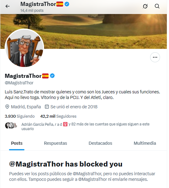 ConSandramoreno's tweet image. MagistraThor me bloqueó y borró todos los mensajes que me envió dejando de manifiesto "cómo son los jueces", según dice en su Twitter
