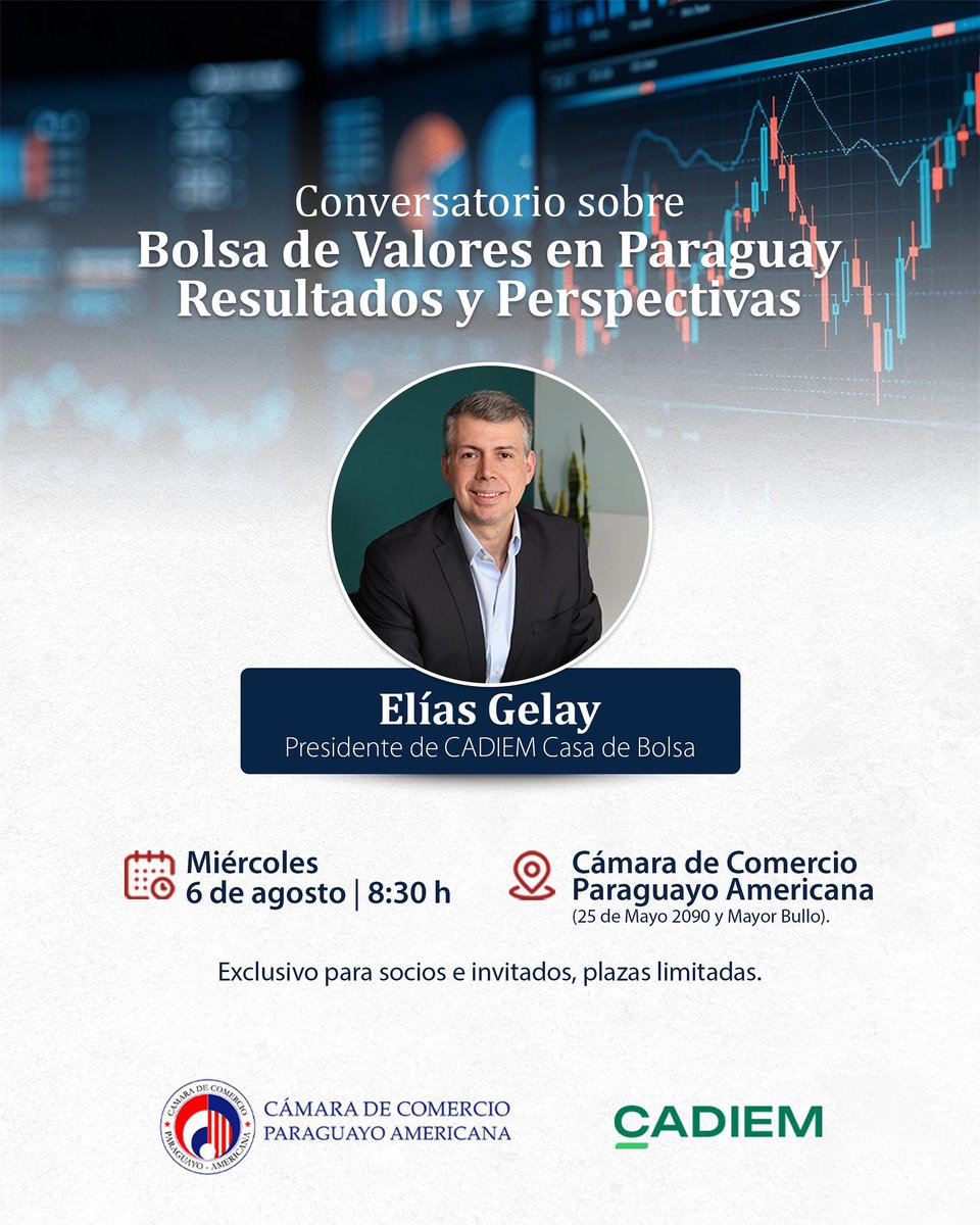 Una mirada profunda al mercado bursátil de Paraguay. 📊Conocé dónde están las oportunidades y las principales tendencias en nuestro próximo conversatorio sobre “Bolsa de Valores en Paraguay. Resultados y Perspectivas”.

A cargo de Elías Gelay, presidente de @cadiemparaguay