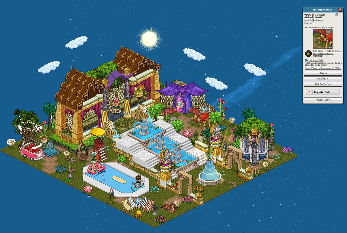 Verano en Marrakesh ☀️🍹

Participantes: 4marcp y Jessye 
Link: habbo.es/room/125428028

#SelecciónMaW12 #MaW12 <a href="/AstherixES/">𝙰𝚜𝚝𝚑𝚎𝚛𝚒𝚡</a> <a href="/ESHabbo/">Habbo ES/MX</a> <a href="/Habbo/">Habbo</a> <a href="/xJessiHB/">Jessye♉</a>