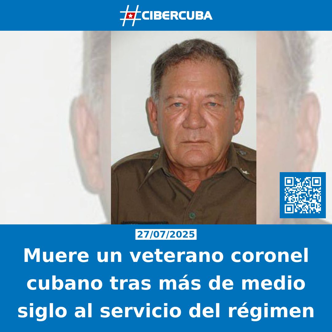 CiberCuba's tweet image. Muere un veterano coronel cubano tras más de medio siglo al servicio del régimen
Leer más: shrlnk.org/noticias/2025-…