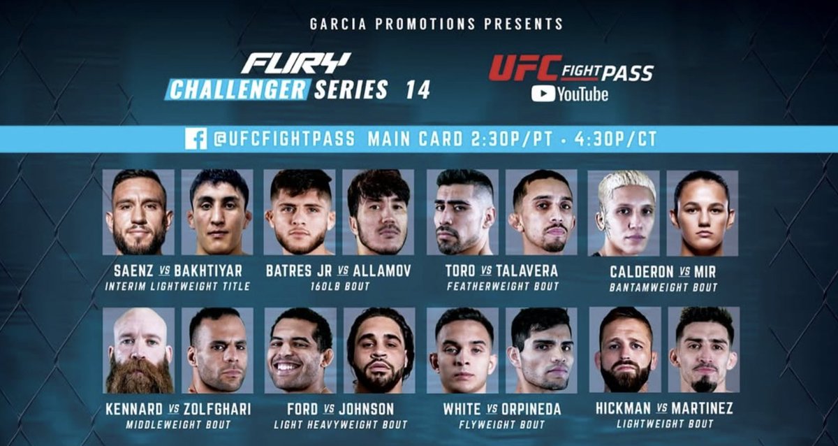 Insane #FCS14 card up next from <a href="/FuryFightingTX/">Fury FC</a> for FREE <a href="/UFCFightPass/">UFC FIGHT PASS</a>'s  on YouTube -&gt; youtube.com/live/zbpLQ7vdK…