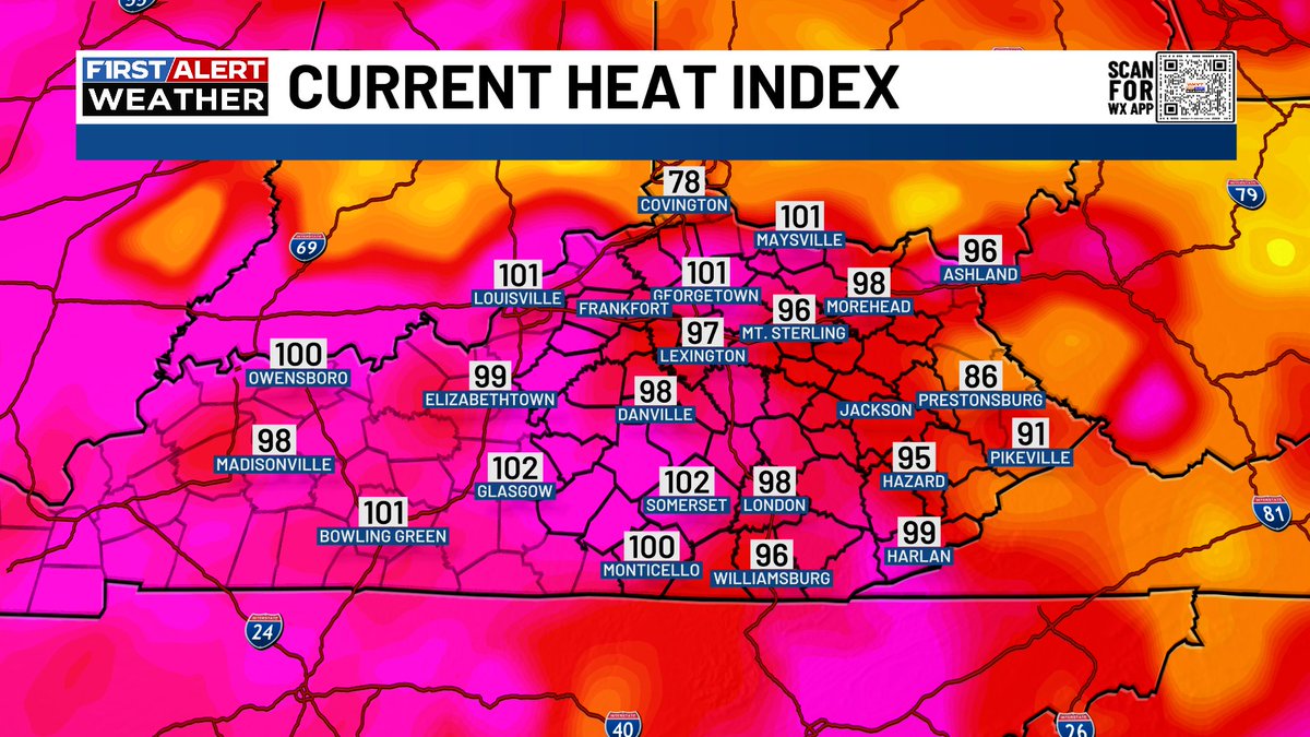 BenWKYT's tweet image. Another day, another hot afternoon as temperatures are in the low 90s, feeling more like the upper 90s to low 100s. A few showers and storms are possible as we head into the evening, especially north.