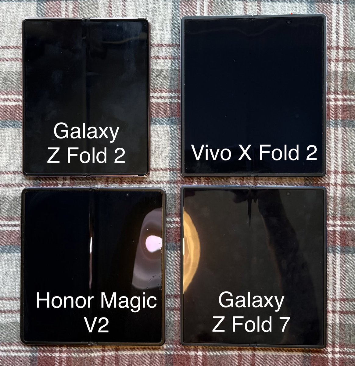 JowenBaxter's tweet image. Out of all these Folds I have my favourites got to be…
1. Galaxy Z Fold 7
2. Vivo X Fold 2
3. Honor Magic V2
4.Galaxy Z Fold 2
I loved the Fold 2 as it was my first folding phone but it was always too narrow