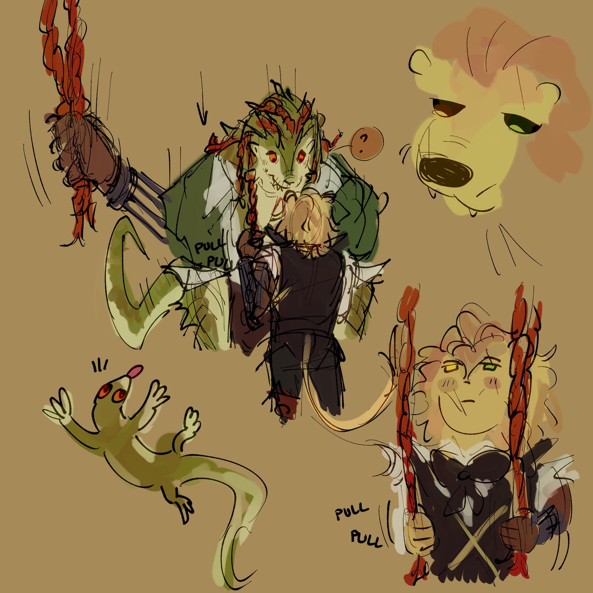 hammerhead_worm's tweet image. itd be funny if cueist was a Stupid dumb Cat brain and liked playing with homoreptilians braids and tail or something 🦎🎱