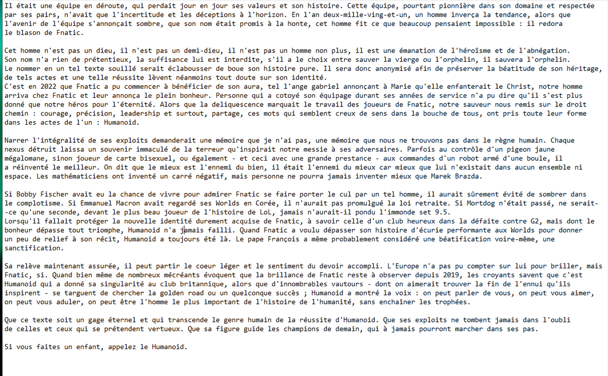 Diane_Alienor's tweet image. Un texte à la gloire d'Humanoid chez Fnatic, réalisé en stream, j'espère qu'il vous plaira.