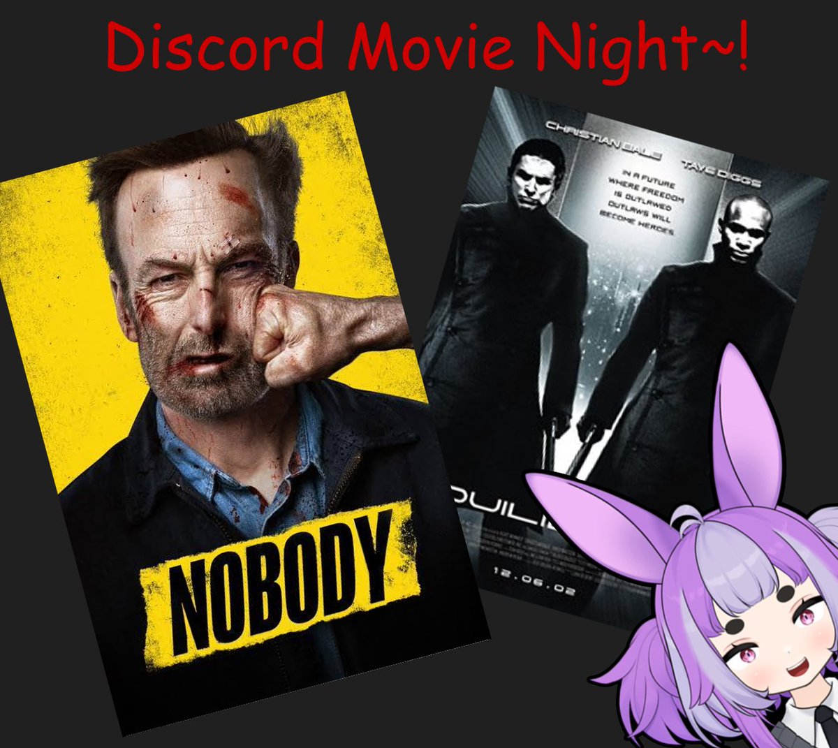 KnuteAutomata's tweet image. 【Discord Movie Night】
Tonight we are watching Nobody and Equilibrium~!
Shooty action movies are fun so I doubled up tonight :)
🔴9PM CST🔴
Join the Discord if you're interested in watching along :D