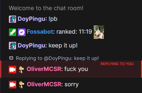 DoyPingu's tweet image. Toxic most% host disregards my cheerful attempt to uplift his speedrunning accomplishments! Truly a shame...
