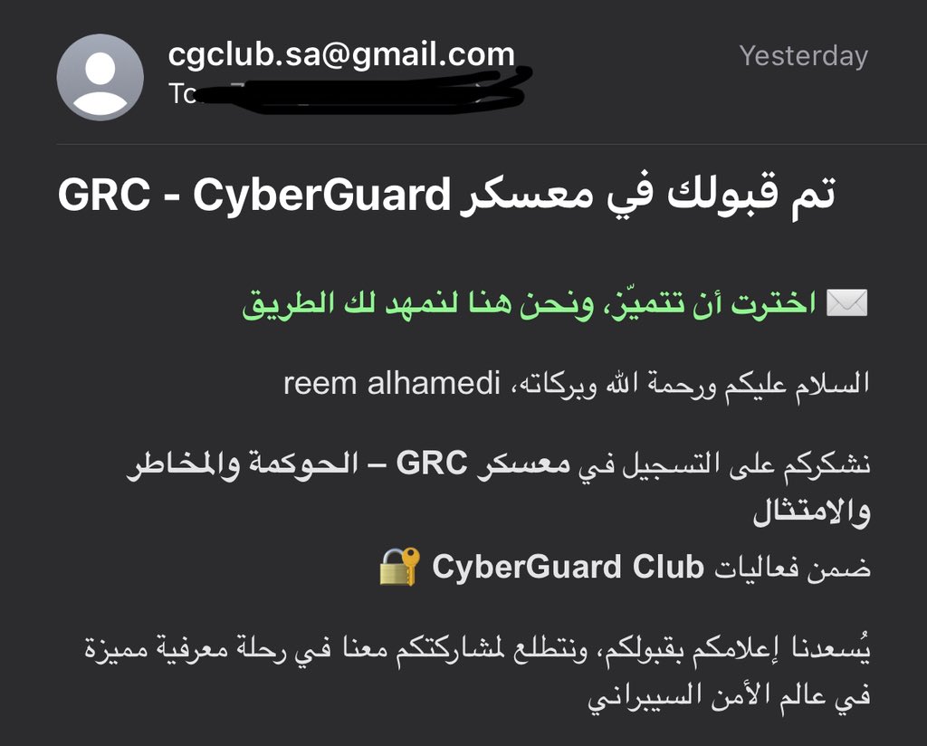 ✨ بداية قوية!
اليوم حضرت أول يوم في معسكر GRC، وكانت تجربة مليانة وعي ومفاهيم جديدة.

تعرفت على أساسيات الحوكمة، إدارة المخاطر، والامتثال، وكيف يشكلون مع بعض إطار قوي يربط بين الأمن السيبراني والأعمال بشكل احترافي 🔐📊

#CyberGuard_GRC #GRC #الأمن_السيبراني #حوكمة #مخاطر
