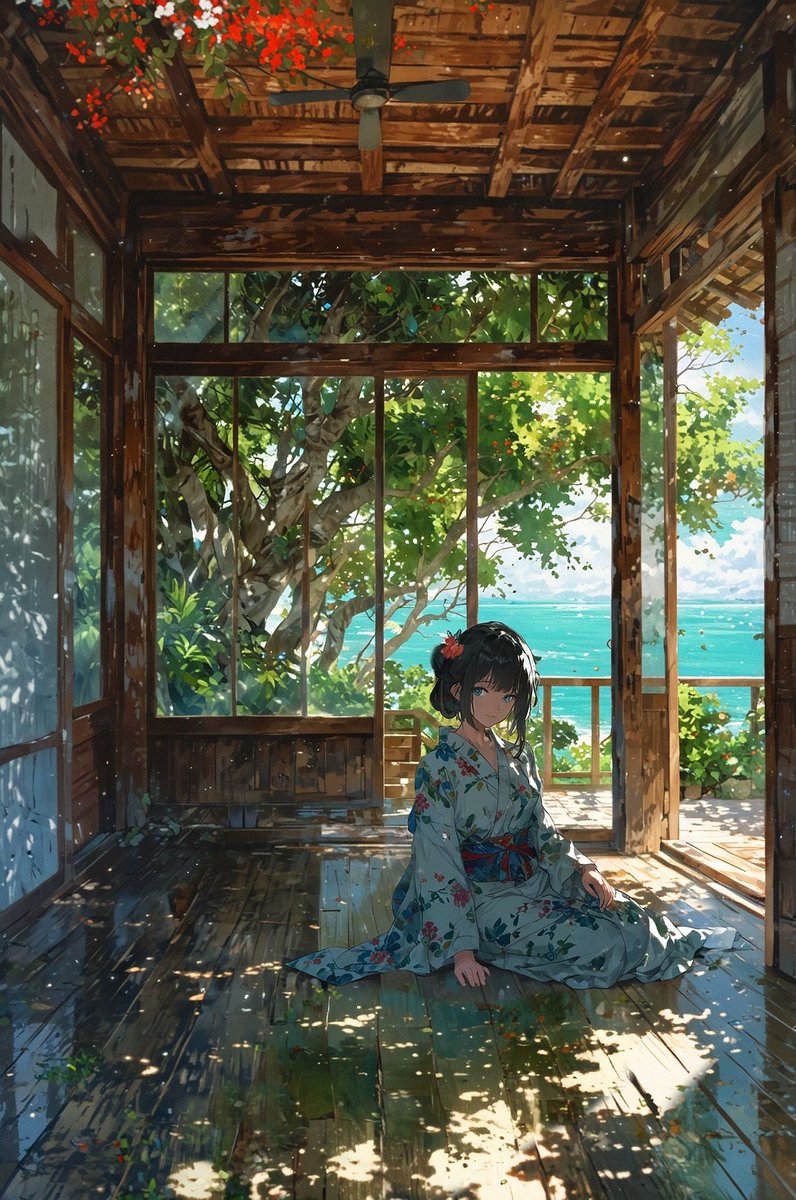 ttAIart's tweet image. おはようございます☀️
今朝は近代洋画風に「浴衣と海の見える古民家」を描いて見ました👘🌊
週初めの月曜日、早くも先週に夏休みが終わってしまい正直ツライ…
今日はリハビリだ!
頑張るぞー😭
#AIart #AIイラスト #黒髪少女